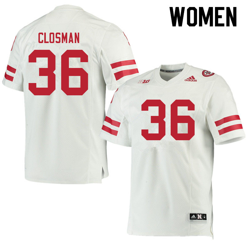 Women #36 Blake Closman Nebraska Cornhuskers College Football Jerseys Sale-White